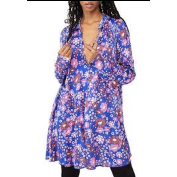 Free People Daisy Jane Mini Dress Botanical Combo Floral Tie Neck Size Small - Picture 16 of 16